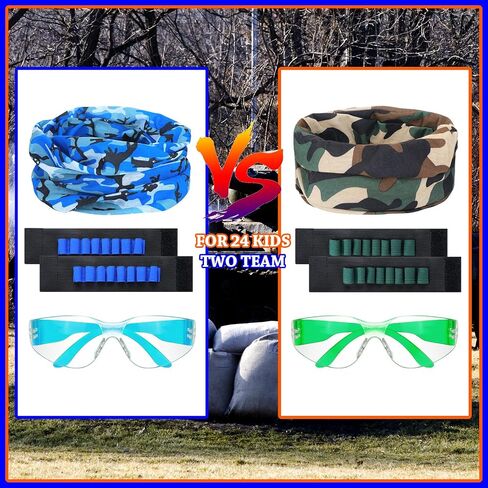 Sosation 24 Sets Nerf Party Supplies for Boys Girls 72 Pcs Gun Party Favors Two Team Nerf War Birthday Pack Safety Glasses Face Mask Wrist Belt Band Accessories Children Kids Toy Bulk(Blue and Green) in Saudi Arabia