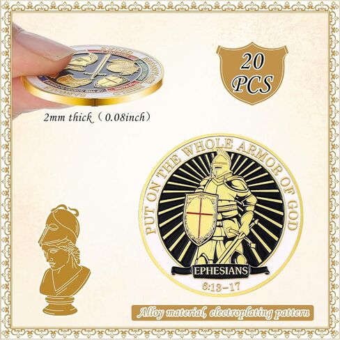 Nosiny 20 Pcs Armor of God Coins Metal Christian Challenge Coins for Religious Prayer Collector Christian Church School Party Commemorative Gifts (Distinct Style) in Saudi Arabia