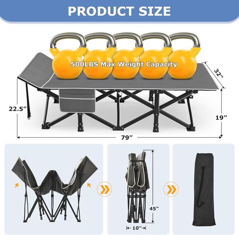 سرير تخييم Suteck، سرير تخييم قابل للطي مقاس 32 بوصة XXL، سرير نوم شديد التحمل للبالغين، سرير أكسفورد بطبقة مزدوجة 1200D للتخييم مع حقيبة حمل مرتبة وسادة للسفر في المنزل والمكتب in Kuwait