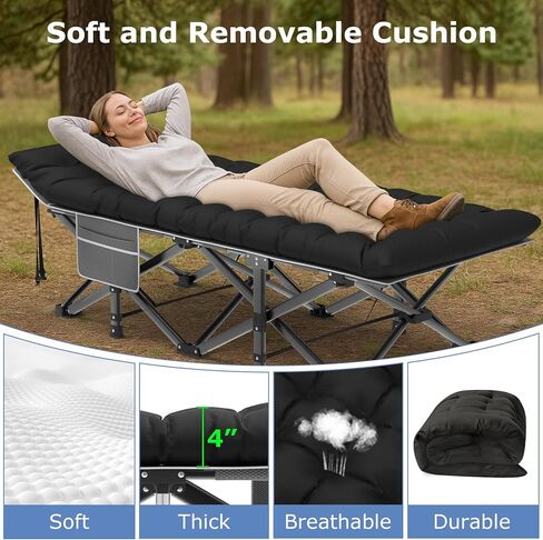 سرير تخييم Suteck، سرير تخييم قابل للطي مقاس 32 بوصة XXL، سرير نوم شديد التحمل للبالغين، سرير أكسفورد بطبقة مزدوجة 1200D للتخييم مع حقيبة حمل مرتبة وسادة للسفر في المنزل والمكتب in Kuwait