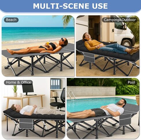 سرير تخييم Suteck، سرير تخييم قابل للطي مقاس 32 بوصة XXL، سرير نوم شديد التحمل للبالغين، سرير أكسفورد بطبقة مزدوجة 1200D للتخييم مع حقيبة حمل مرتبة وسادة للسفر في المنزل والمكتب in Kuwait