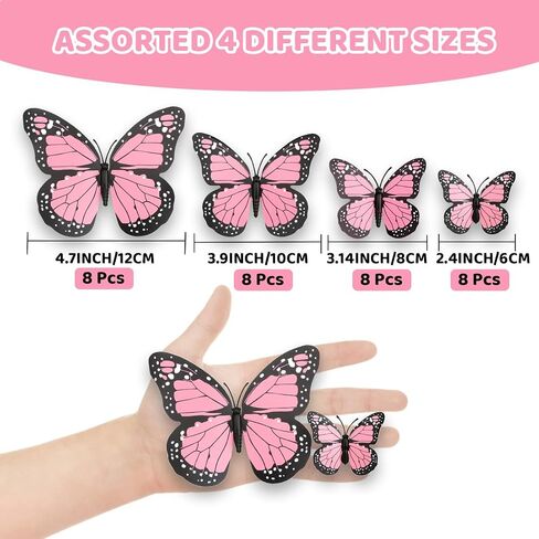 HSONAIGEE 48 Pcs Monarch Butterfly Decor 4 Sizes 3D Halloween Butterflies Wall Decal Fall Butterfly for Crafts Halloween Party Wall Table Bedroom Decorations in Saudi Arabia