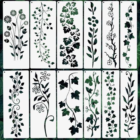 12pcs stencils stencils ، الحرف اليدوية DIY أوراق وأوراق الاستنسل الزهرة ، وقوالب الأزهار القابلة لإعادة الاستخدام للطلاء على الخشب ، والجدار ، والنسيج ، والأثاث ، وديكور المنزل الحرفي DIY in Saudi Arabia