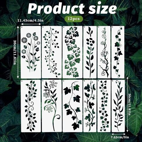 12pcs stencils stencils ، الحرف اليدوية DIY أوراق وأوراق الاستنسل الزهرة ، وقوالب الأزهار القابلة لإعادة الاستخدام للطلاء على الخشب ، والجدار ، والنسيج ، والأثاث ، وديكور المنزل الحرفي DIY in Saudi Arabia