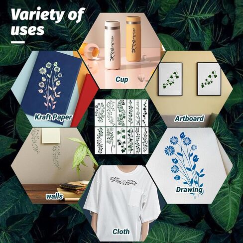 12pcs stencils stencils ، الحرف اليدوية DIY أوراق وأوراق الاستنسل الزهرة ، وقوالب الأزهار القابلة لإعادة الاستخدام للطلاء على الخشب ، والجدار ، والنسيج ، والأثاث ، وديكور المنزل الحرفي DIY in Saudi Arabia