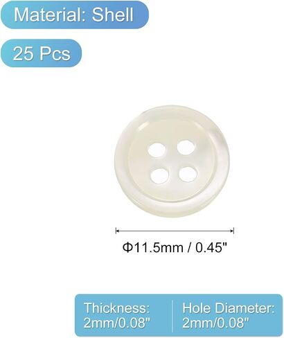 uxcell 25 Pcs Natural Shell Buttons, 4 Hole 11.5mm Mother of Pearl Buttons for Shirt Clothes Coats Suits Jacket Jeans Skirts Sewing Craft DIY Decoration, White in Saudi Arabia