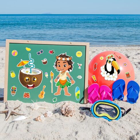 24 Sheets Tiki Make a Face Sticker, Make Your Own Tropical Hawaii Mix and Match Stickers Summer Stickers for Boy Girls Home School Classroom Crafts Activities Summer Party Favors in Kuwait