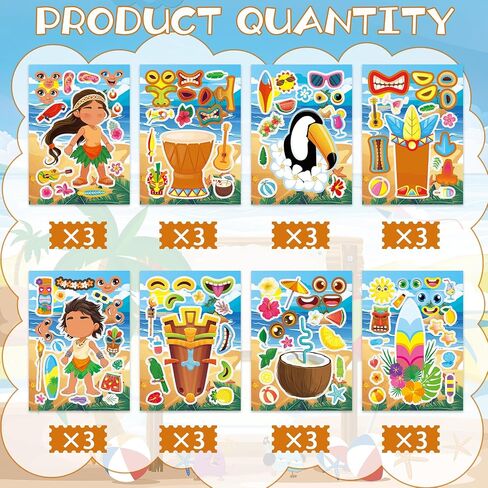 24 Sheets Tiki Make a Face Sticker, Make Your Own Tropical Hawaii Mix and Match Stickers Summer Stickers for Boy Girls Home School Classroom Crafts Activities Summer Party Favors in Kuwait