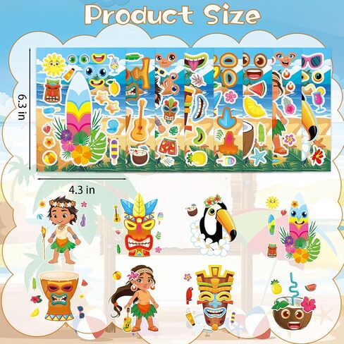 24 Sheets Tiki Make a Face Sticker, Make Your Own Tropical Hawaii Mix and Match Stickers Summer Stickers for Boy Girls Home School Classroom Crafts Activities Summer Party Favors in Kuwait