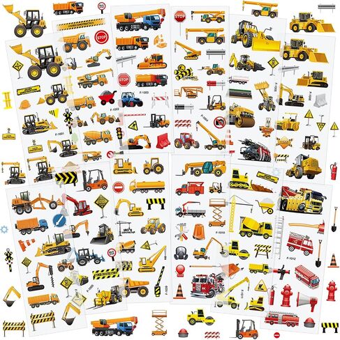 36 Sheets 3D Construction Stickers for Kids (900+), Bulk Puffy Truck Stickers - Excavator, Bulldozer, Crane with Safety Signs & Tools for Boys Crafts, Rewards in Kuwait