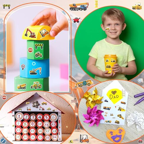 36 Sheets 3D Construction Stickers for Kids (900+), Bulk Puffy Truck Stickers - Excavator, Bulldozer, Crane with Safety Signs & Tools for Boys Crafts, Rewards in Kuwait