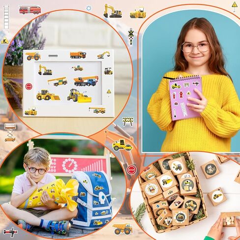 36 Sheets 3D Construction Stickers for Kids (900+), Bulk Puffy Truck Stickers - Excavator, Bulldozer, Crane with Safety Signs & Tools for Boys Crafts, Rewards in Kuwait