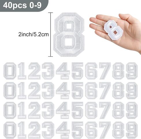 Morcheiong 40 pcs الحديد على بقع الرقم 0-9 ، 2 بوصة الحديد على أعداد مطرزة للملابس ، السراويل ، القبعات ، الحقائب- أبيض in Saudi Arabia