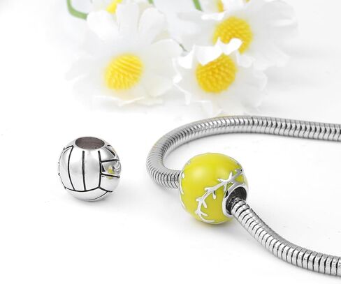 Ball Bead Charm for Jewelry Making - 925 Sterling Silver Sports Basketball/Tennis/Softball/Volleyball Round Charms for DIY Bracelet Necklace Jewelry Gift in Kuwait