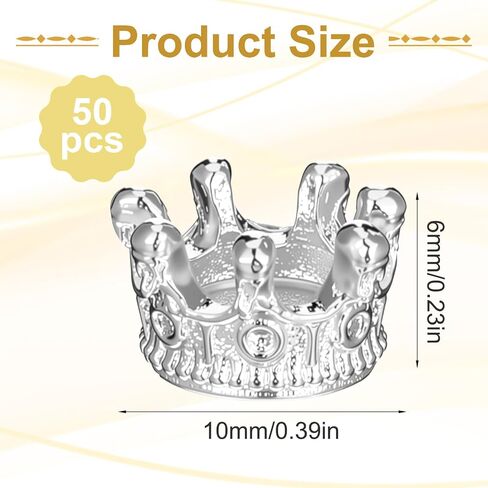 50 Pcs Mini Crowns, Crown Charms Alloy King Crown Bead Solid Metal King Queen Crowns for DIY Jewelry Necklace Bracelet Making Wedding Birthday Valentines Party Decoration Women in Saudi Arabia