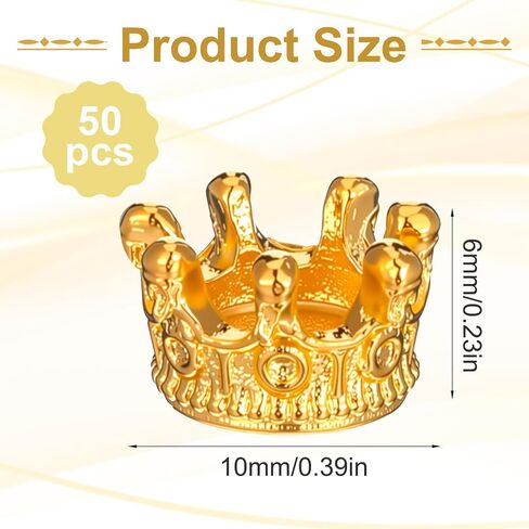 50 Pcs Mini Crowns, Crown Charms Alloy King Crown Bead Solid Metal King Queen Crowns for DIY Jewelry Necklace Bracelet Making Wedding Birthday Valentines Party Decoration Women in Saudi Arabia