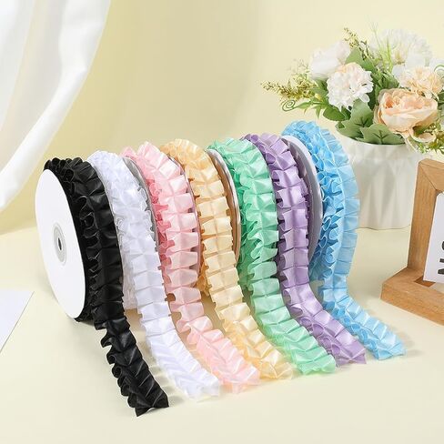 10 Yards Pleated Ribbon Trim Pink Vintage Satin Gathered Ruffle Edge Trimming Polyester Double Sided Ruffled Fabric Ribbons for Sewing Making Crafts Wedding Bridal DIY Dresses Decor Supply in Saudi Arabia