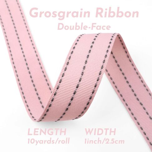 Stitched Ribbon Pink Grosgrain Edge Ribbon Trim 1''x10yds for Crafts, Gift Wrapping Decorations in Saudi Arabia