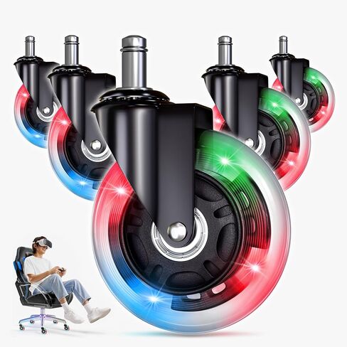 Gaming Office Chair Wheels Replacement - 3″ Heavy Duty Caster Wheels for Desk Chairs, Smooth Rolling Chair Casters, Safe for Hard Floors and Low Carpets, Universal Fit (Set of 5, Black) in Saudi Arabia