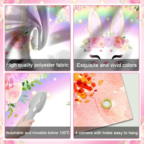 Avezano Bunny Banner Banner Pink Floral Rainbow Bunny عيد ميلاد سعيد ديكورات حفلة عيد ميلاد أرنب الزخارف للفتيات ربيع عيد ميلاد عيد ميلاد لوازم 70.8 × 43.3 بوصة in Kuwait