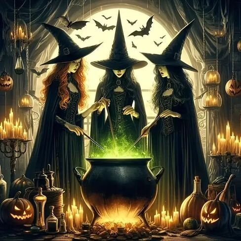 mjcakrn Halloween Witches Diamond Painting Kit, DIY Full Drill Diamond Art Kits for Adults 5D Diamond Art Painting Craft, 14 x 14 inches Canvas with Tools for Home Wall Decor in Saudi Arabia