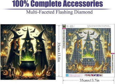 mjcakrn Halloween Witches Diamond Painting Kit, DIY Full Drill Diamond Art Kits for Adults 5D Diamond Art Painting Craft, 14 x 14 inches Canvas with Tools for Home Wall Decor in Saudi Arabia