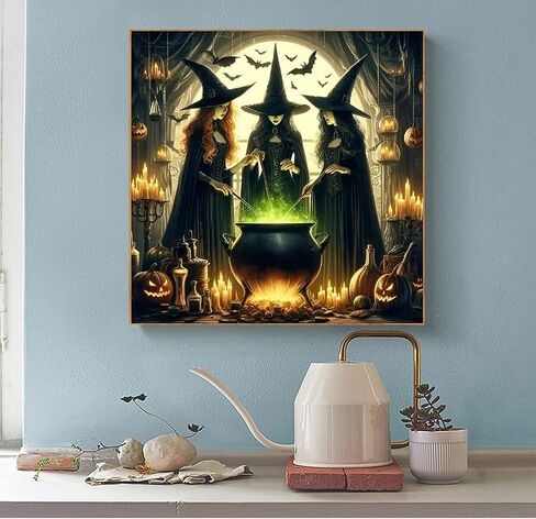 mjcakrn Halloween Witches Diamond Painting Kit, DIY Full Drill Diamond Art Kits for Adults 5D Diamond Art Painting Craft, 14 x 14 inches Canvas with Tools for Home Wall Decor in Saudi Arabia