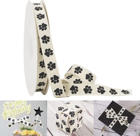 HUIHUANG 5/8 Inch Dog Paw Print Cotton Ribbon Natural Fabric Cotton Ribbon for Gift Wrapping Pet Lover Crafts Dog Party Decoration Baking Gift Basket - 25 Yards (75 Feet) in Saudi Arabia
