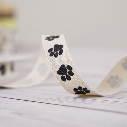 HUIHUANG 5/8 Inch Dog Paw Print Cotton Ribbon Natural Fabric Cotton Ribbon for Gift Wrapping Pet Lover Crafts Dog Party Decoration Baking Gift Basket - 25 Yards (75 Feet) in Saudi Arabia