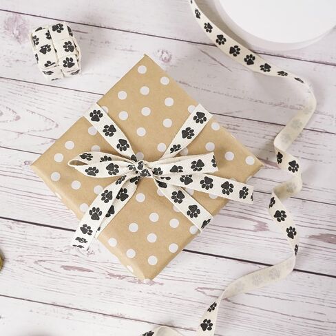 HUIHUANG 5/8 Inch Dog Paw Print Cotton Ribbon Natural Fabric Cotton Ribbon for Gift Wrapping Pet Lover Crafts Dog Party Decoration Baking Gift Basket - 25 Yards (75 Feet) in Saudi Arabia