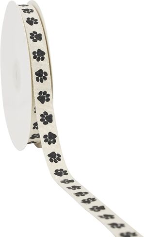 HUIHUANG 5/8 Inch Dog Paw Print Cotton Ribbon Natural Fabric Cotton Ribbon for Gift Wrapping Pet Lover Crafts Dog Party Decoration Baking Gift Basket - 25 Yards (75 Feet) in Saudi Arabia