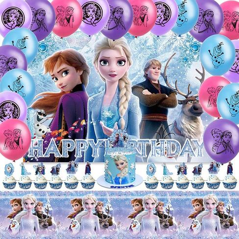 Cartoon Birthday Decorations Set for Girls, Cute Anime Birthday Party Supplies Include Tablecloth, Balloons, Cake Topper, Cake Cupcake Toppers, Background Cloth in Saudi Arabia