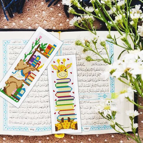 BEUNITONE 6 Pcs Cartoon Cross Stitch Bookmark Kit for Beginners Cute Animals Counted Cross Stitch Kit Embroidery Bookmarks with Instruction Stamped Bookmarks Handmade for Crafts Book Lovers 8.5''x3'' in Saudi Arabia