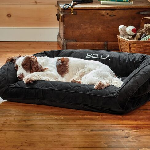 Orvis ComfortFill-Eco Bolster Dog Bed - Plush Rectangular Dog Beds with Three-Sided Bolster for Leaning, Heathered Khaki - Extra Large in Saudi Arabia