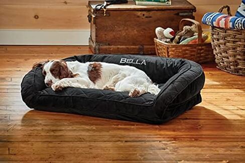 Orvis ComfortFill-Eco Bolster Dog Bed - Plush Rectangular Dog Beds with Three-Sided Bolster for Leaning, Heathered Khaki - Extra Large in Saudi Arabia
