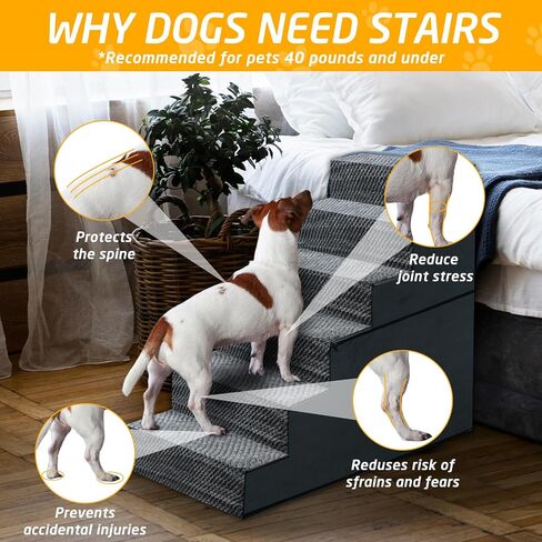 28" H Dog Stairs for Large Dogs 6-Steps Dog Ramps for High Beds and Couch Non-Slip Extra Wide Pet Stairs for Old Dogs and Puppy and Cat - Stable & Durable Pet Steps with Machine Washable Cover Indoor in Saudi Arabia