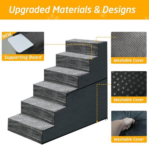 28" H Dog Stairs for Large Dogs 6-Steps Dog Ramps for High Beds and Couch Non-Slip Extra Wide Pet Stairs for Old Dogs and Puppy and Cat - Stable & Durable Pet Steps with Machine Washable Cover Indoor in Saudi Arabia