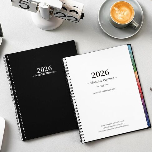 2026 Monthly Planner - JAN. 2026 - DEC. 2026, 2026 Planner with Colorful Tabs, 8" x 10", Monthly Planner/Calendar 2026 with Contacts, Back Pocket, Thick Paper, Twin-Wire Binding - Waterproof Cover(Black) in Kuwait