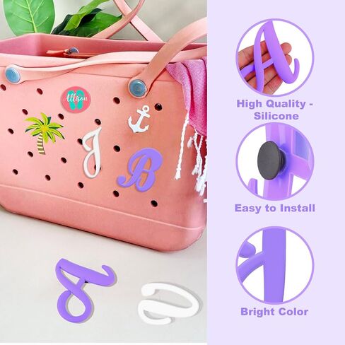 سحر أحرف AIRSA لـ BOGG Bag A-Z ، 2PCS ALPHABET SHARM Accessories لـ BOGG BAG لـ SOUND SOUTHERN BAG الأصلي جميع الطرز ، إدراج السيليكون ملحقات حروف مزخرفة لأكياس حمل الشاطئ in Saudi Arabia