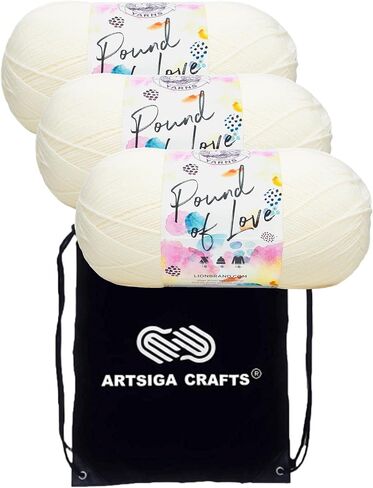 Lion Brand Pound of Love Baby Antique White 550-099 (3-Skeins - Same Dye Lot) Worsted Medium #4 Acrylic Yarn for Crocheting and Knitting with Project Bag in Saudi Arabia