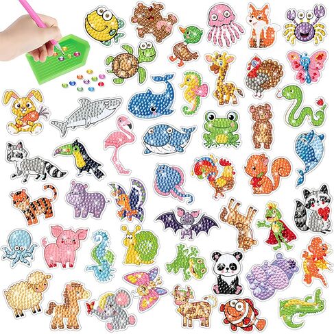 VIICOOR 47PCS حيوانات ملصقات اللوحة الماس ، Summer Sean Animal DIY Art Craft (حيوانات) in Kuwait