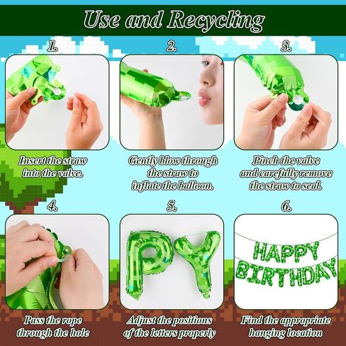 Green Pixel Themed Happy Birthday Party banner Decorations Kit with Green Pixel Balloons, Colorful Superhero Backdrop Supplies for Boys Kids Indoor Outdoor Celebration in Kuwait