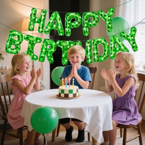 Green Pixel Themed Happy Birthday Party banner Decorations Kit with Green Pixel Balloons, Colorful Superhero Backdrop Supplies for Boys Kids Indoor Outdoor Celebration in Kuwait