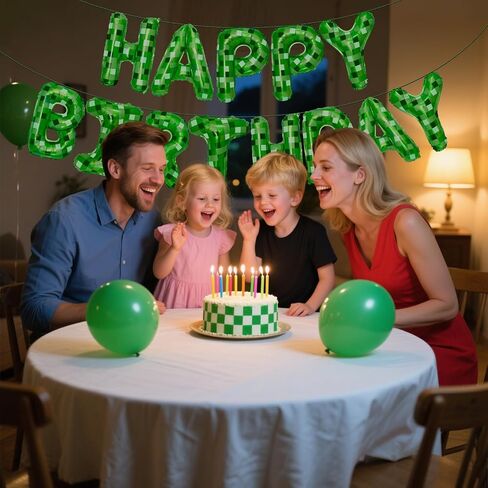 Green Pixel Themed Happy Birthday Party banner Decorations Kit with Green Pixel Balloons, Colorful Superhero Backdrop Supplies for Boys Kids Indoor Outdoor Celebration in Kuwait