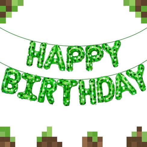 Green Pixel Themed Happy Birthday Party banner Decorations Kit with Green Pixel Balloons, Colorful Superhero Backdrop Supplies for Boys Kids Indoor Outdoor Celebration in Kuwait