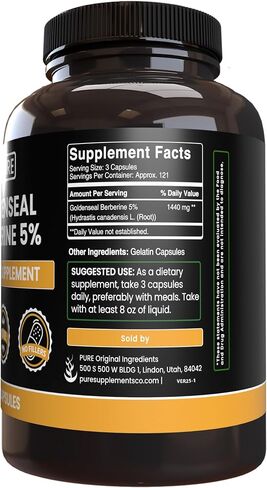 PURE ORIGINAL INGREDIENTS Goldenseal Berberine (730 Capsules) No Magnesium Or Rice Fillers, Always Pure, Lab Verified (730 Count) in Saudi Arabia