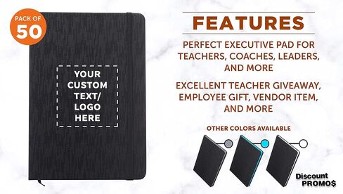 DISCOUNT PROMOS 50 Olivine Textured Notebooks Pack - Customizable Text, Logo - Hardcover, Journal, Vibrant - Black in Kuwait