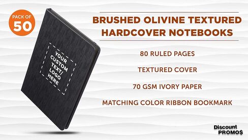 DISCOUNT PROMOS 50 Olivine Textured Notebooks Pack - Customizable Text, Logo - Hardcover, Journal, Vibrant - Black in Kuwait