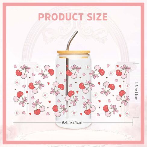 قمم القوس الوردي UV DTF Cup - 8 ورقة Conquette UV DTF Transfer Stickers ، Bow UVDTF Cup Wraps for Glass ، Sweet Waterproof Transfer ، DIY Crafts for Girls in Saudi Arabia