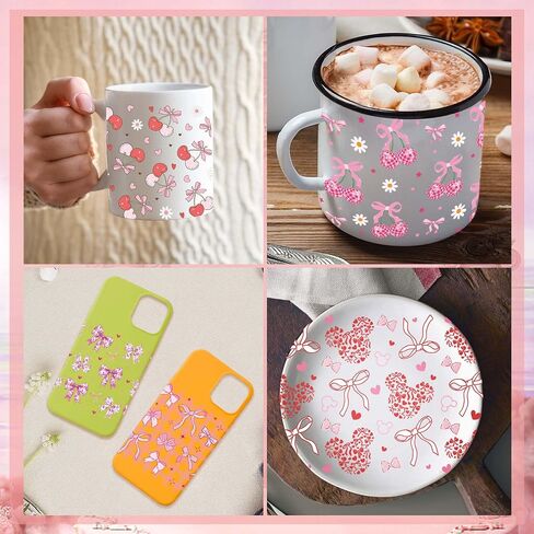 قمم القوس الوردي UV DTF Cup - 8 ورقة Conquette UV DTF Transfer Stickers ، Bow UVDTF Cup Wraps for Glass ، Sweet Waterproof Transfer ، DIY Crafts for Girls in Saudi Arabia